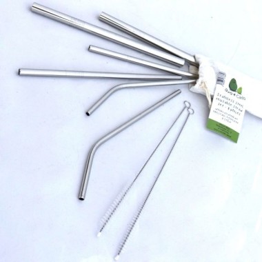 Set of 6 steel straws with 2 Avo&Cado pipe cleaners