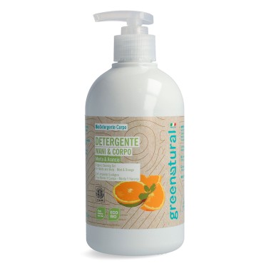 EcOrtica - FLACONE da 500ml per Detergente mani e corpo Menta & Arancia - GreeNatural