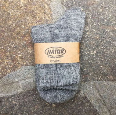 Short wool terry socks (children) - NATUR